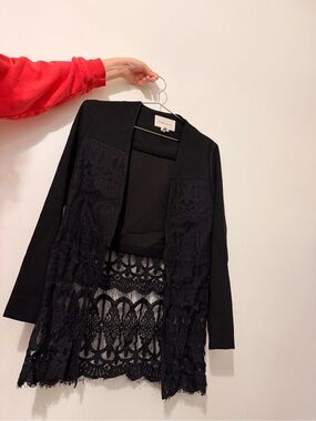 BCBGeneration Black Cardigan with Lace Trim